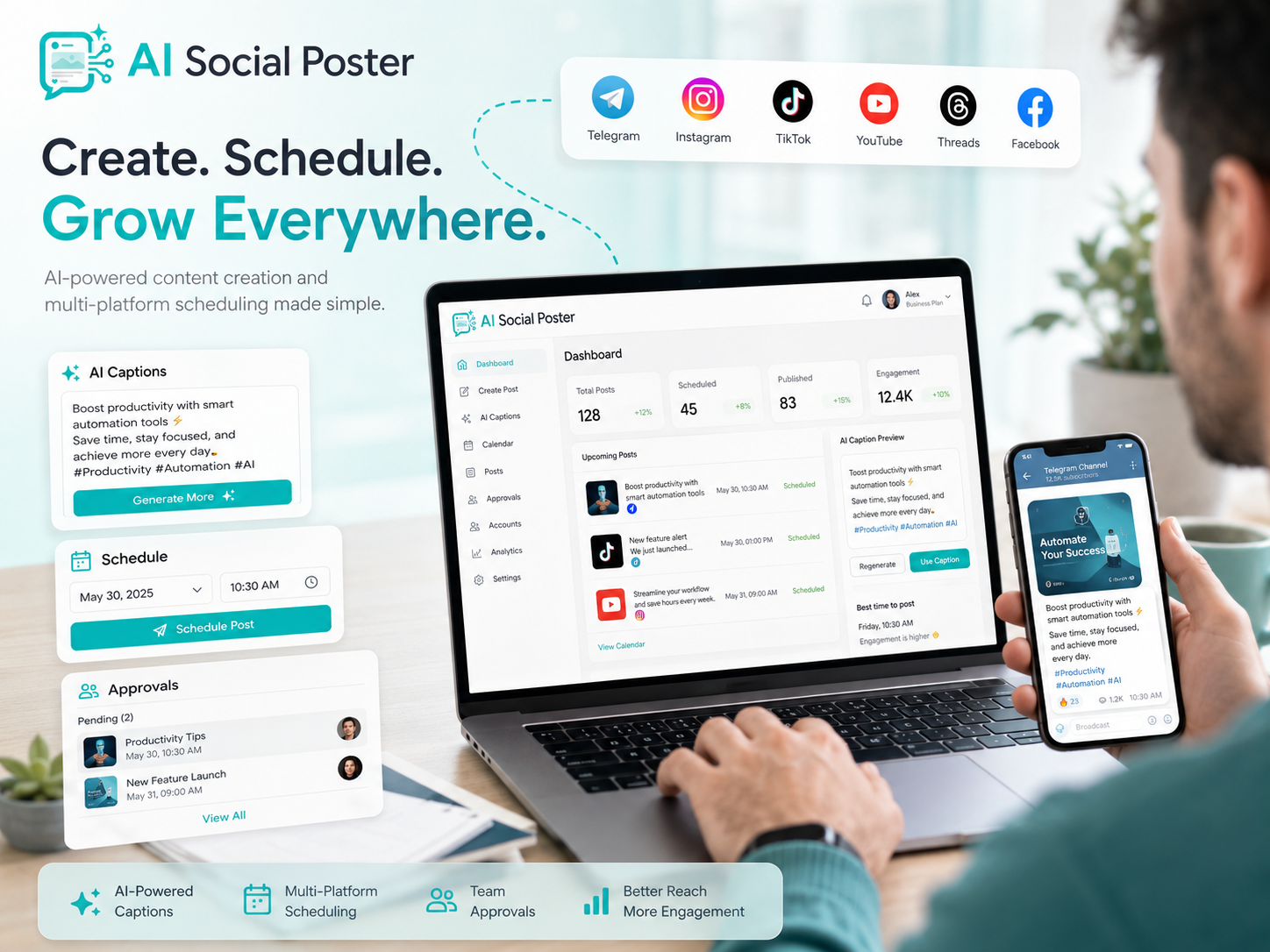 Creator workspace for AI-assisted social posting