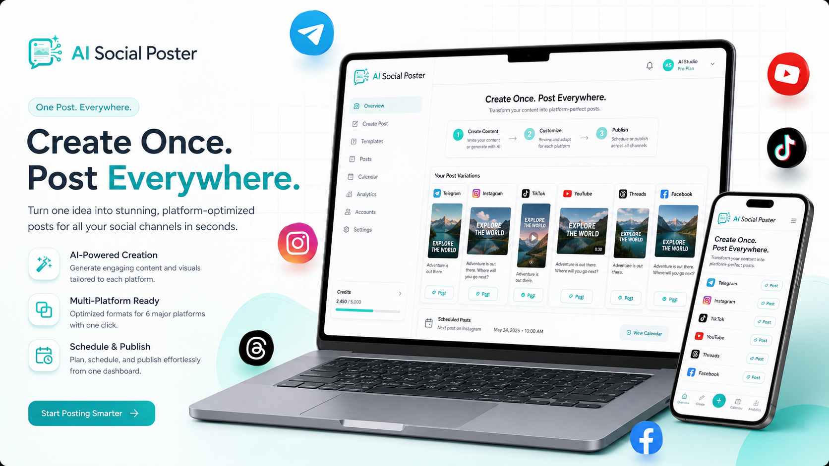AI Social Poster multi-platform publishing dashboard